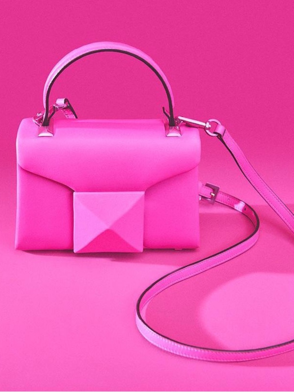 VALENTINO GARAVANI Nappa Tonal Monochrome Mini One Stud Top Handle Bag Pink PP - Picture 13 of 15